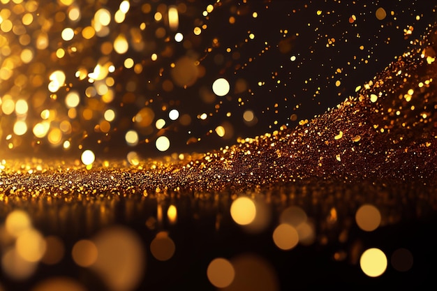 Golden glitter bokeh lights background Christmas decoration Defocused Luxury Decoration Festive