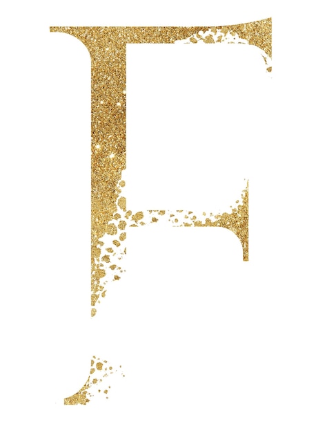 Photo golden glitter capital letter f with dispersion effect isolated illustration sparkling alphabet element for wedding cards holiday stationery crafting