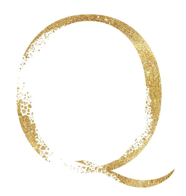 Foto golden glitter lettera maiuscola q con effetto dispersione isolato illustrazione elemento di design festivo