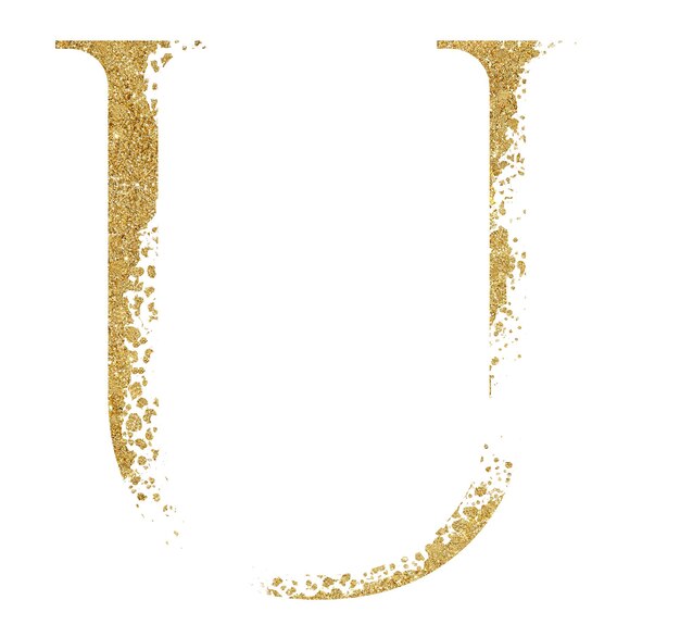 Golden glitter capital letter U with dispersion effect isolated illustration festive design element