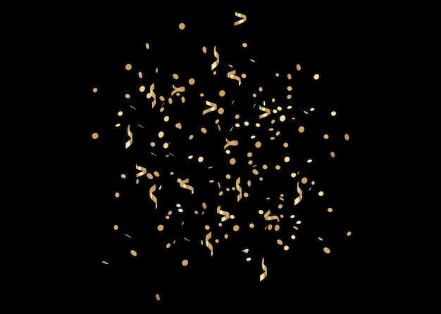 Coriandoli con glitter dorati isolati su sfondo nero particelle lucide festa buon natale felice anno nuovo decorazione 3d rendering