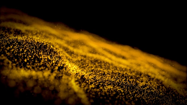 Золотая блестящая точка 3D волновое движение поверхности движения частиц будущее концепция научной технологии для представления