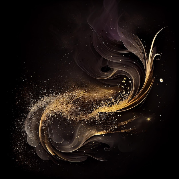 Golden Glitter Dust Smoke on Black Background Generative AI