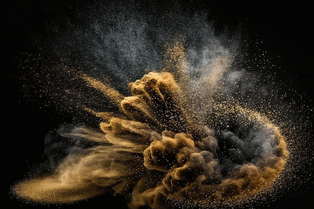 Golden Glitter Dust Smoke on Black Background Illustration AI Generative