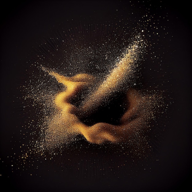 Golden Glitter Dust Smoke op zwarte achtergrond Generatieve AI