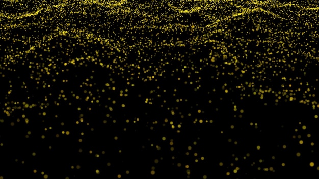 황금 반이는 폭발 검은 바탕에 분리 된 먼지 입자