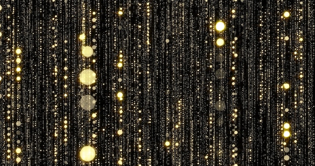Золотые блестящие потоки частиц с боке световыми искрами Золотой блестящий падающий фон занавеса с волшебными светящимися мерцающими бликами
