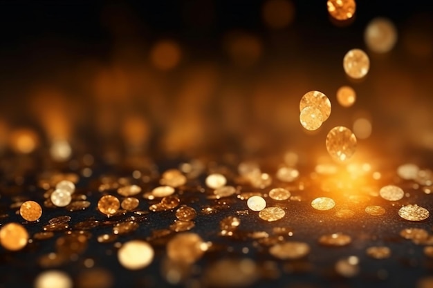 Golden glitter lights on isolated on dark background