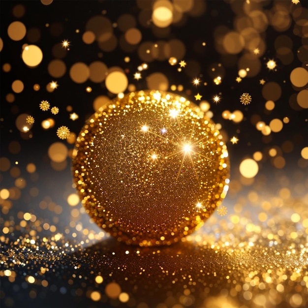 Photo golden glitter particle closeup with focu