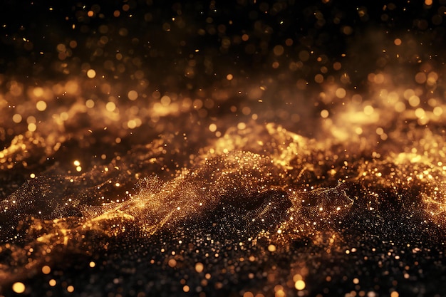 Photo golden glitter particles on black background abstract glitter particles with depth of field