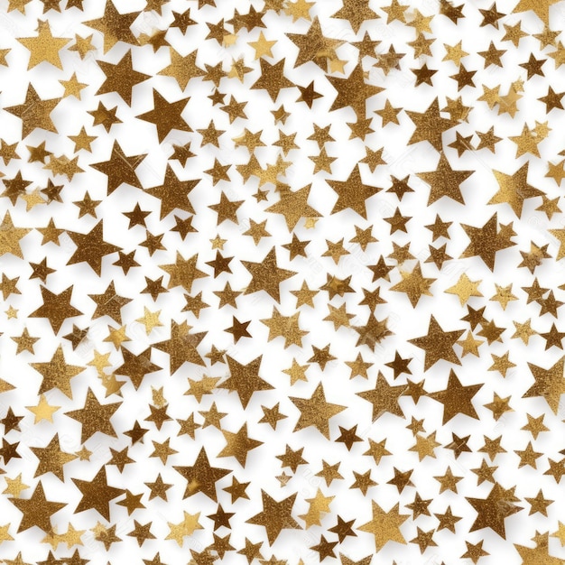 Golden Glitter Stars on White Background