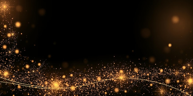 Golden glitter swirls on black background