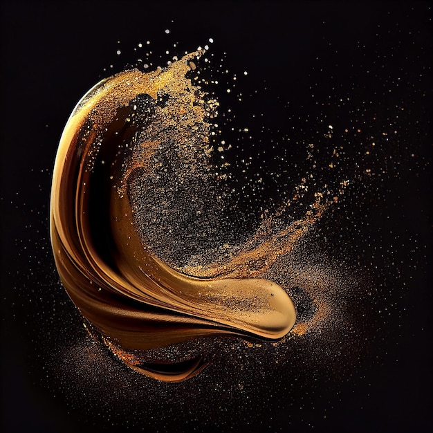 Golden Glitter Wave on Black Background Generative AI