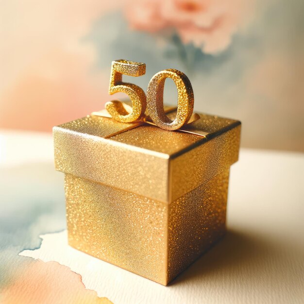Фото Золотая блестящая коробка для подарков на 50-ю годовщину