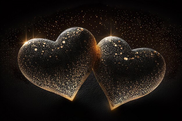 Golden glittering heart on black background Valentine's Day concept Generative AI