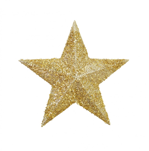 Photo golden glittering star symbol isolated on white background.