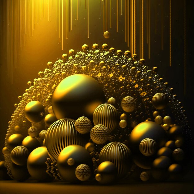 Golden glossy 3d spheres abstract background