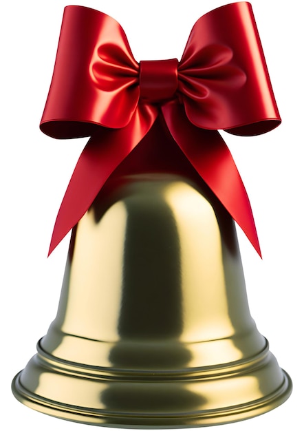 Golden glossy cut out bell with red bow isolated