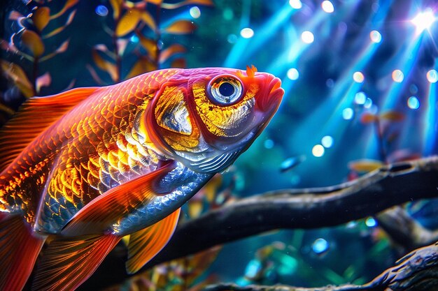 Foto il bagliore dorato di un pesce rosso radiante