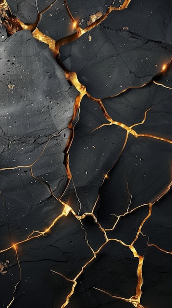 golden glow from cracks on black background