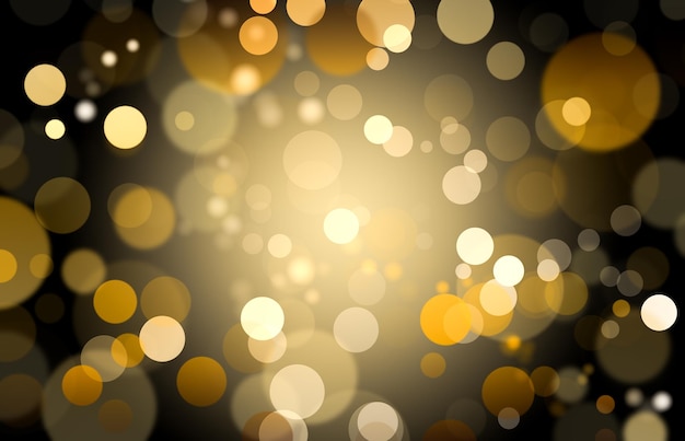 golden glowing circles on a black background. bokeh