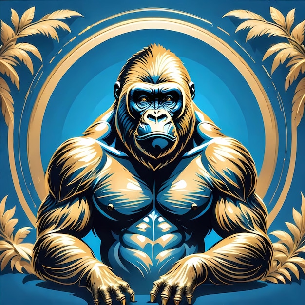 Golden gorilla on a blue background