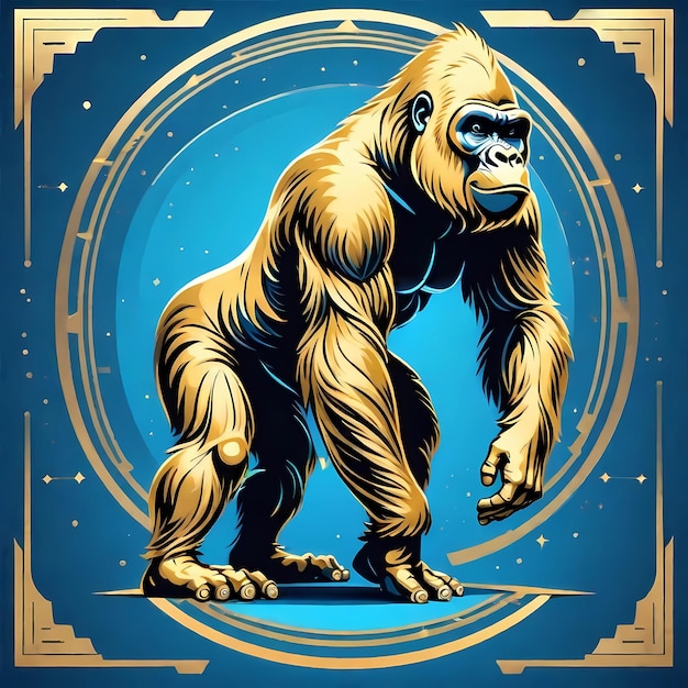 Golden gorilla on a blue background