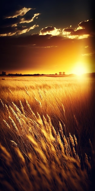 golden grass at sunset on a field