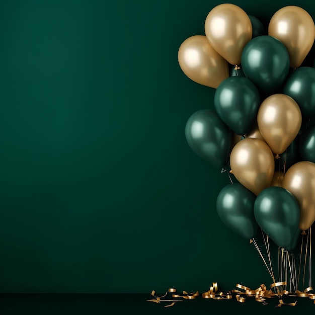 Golden and green balloons with golden confetti