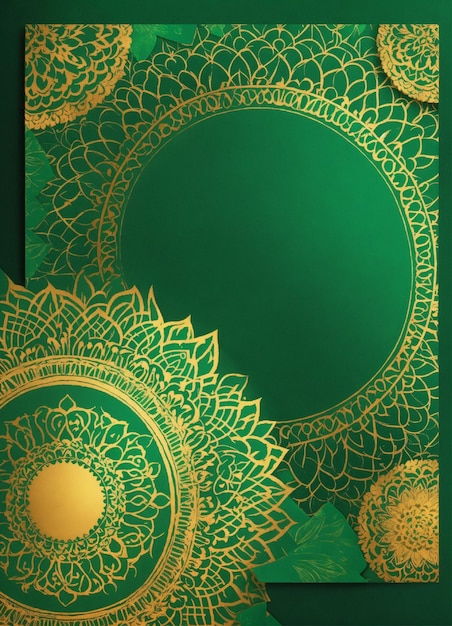 Фото Золотой зеленый мандалный художественный фон с пограничной пригласительной карточкой свадьбы исламский арабский цветочный рисунок