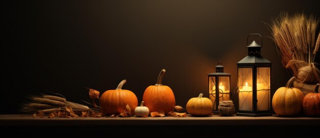 Golden Halloween background with pumpkins