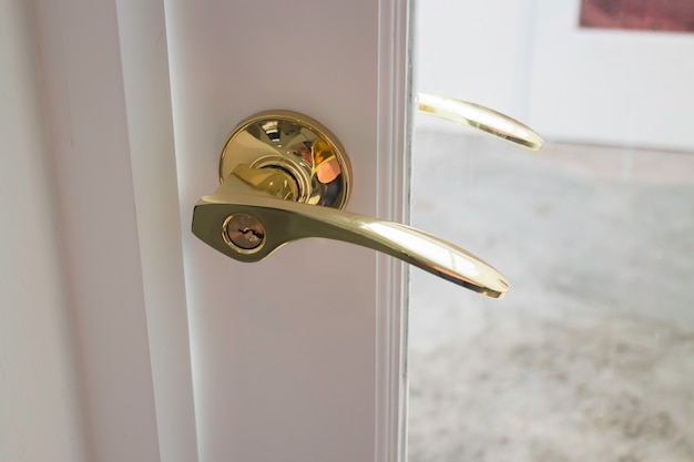 Photo golden handles on a glass door, stock photo