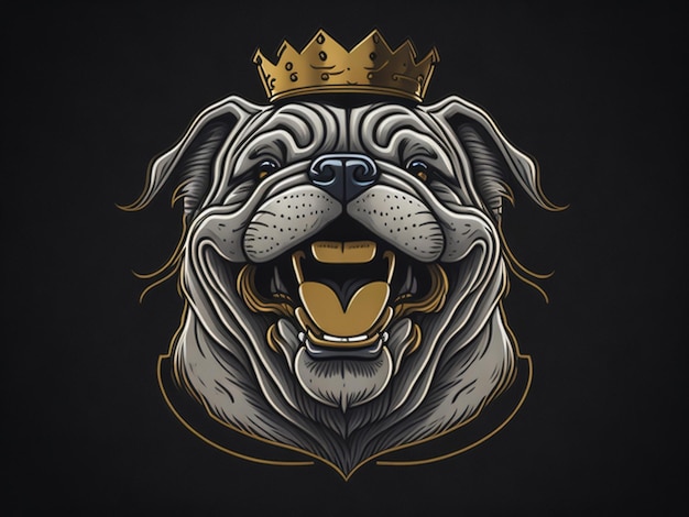Золотой счастливый королевский бульдог, улыбающийся логотип
