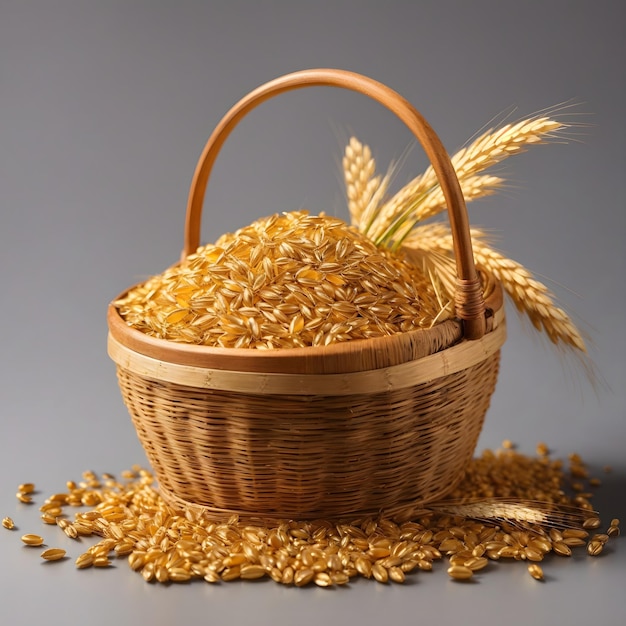 Golden Harvest Barley Grains in Isolated Basket