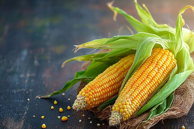 A golden harvest isolated corn on a textured wooden background