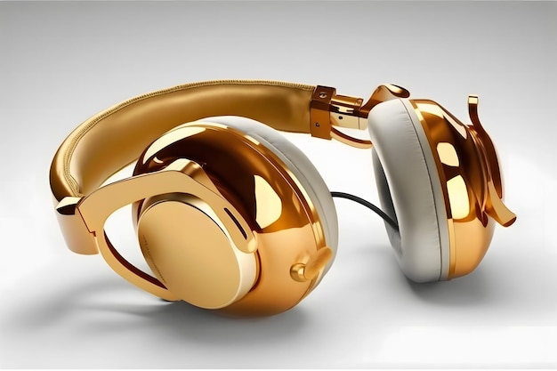 Golden headphones on a white background neural network ai generated