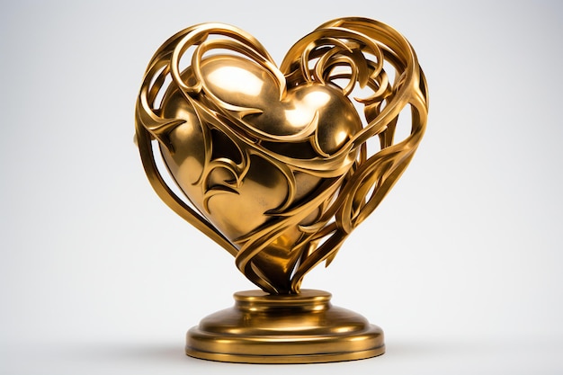 Golden heart award trophy on white background