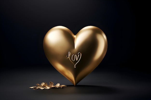 Golden heart on black background Valentines Day concept 3D Rendering