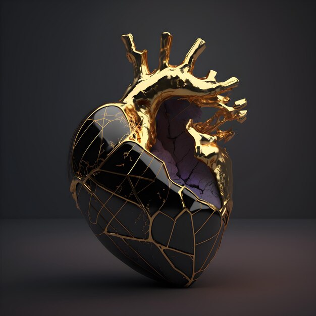 golden heart on dark background. ai generated