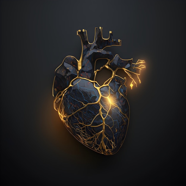 golden heart on dark background. ai generated