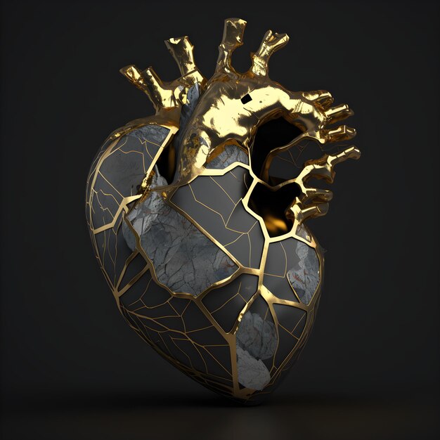 golden heart on dark background. ai generated