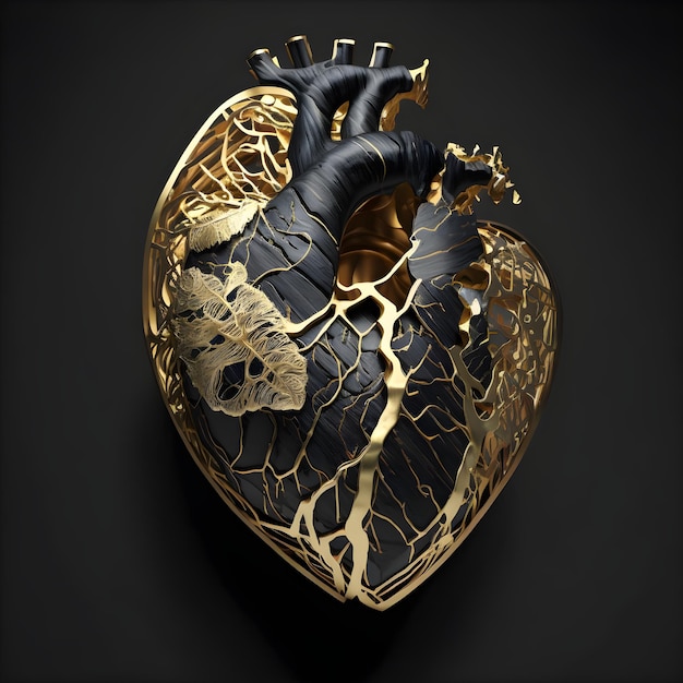 golden heart on dark background. ai generated