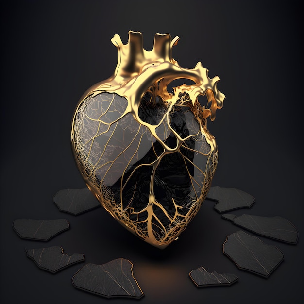 golden heart on dark background. ai generated
