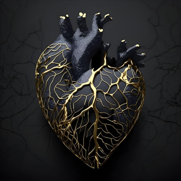 golden heart on dark background