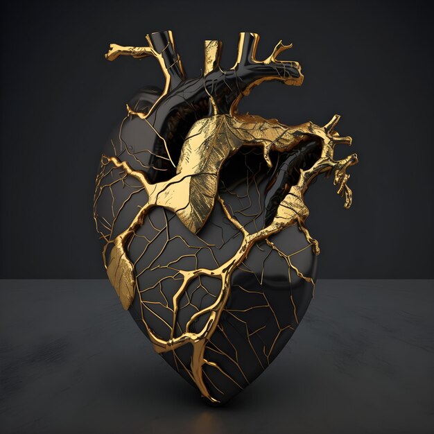 golden heart on dark background