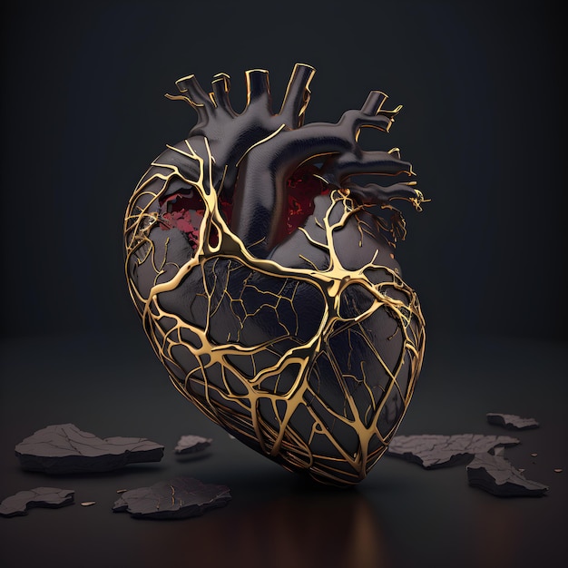 golden heart on dark background