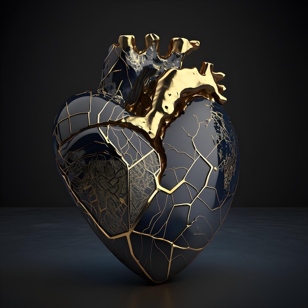 golden heart on dark background