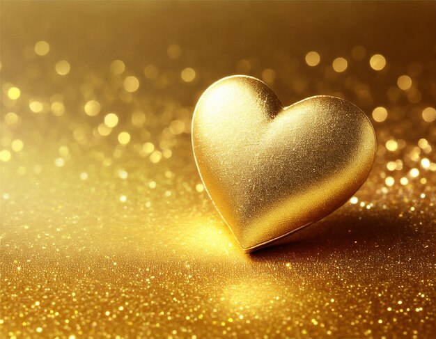 Photo golden heart on a golden background with golden sparkles valentines day concept