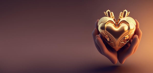 golden heart in the shape of heart with hands. Generative Ai