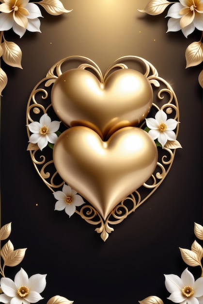 Photo golden hearts against a floral design background